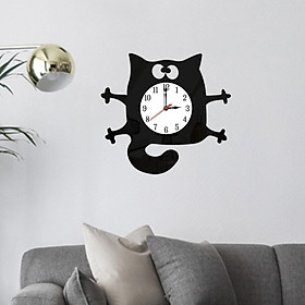 Cat Shaped Wall Clock Non-Ticking Art Clock for Home Wall Bedroom Classroom