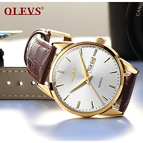 Đồng Hồ Nam OLEVS Japan Dây Da, Hiển Thị 2 Lịch, Chạy 3 Kim Thời Thượng , Kính Tráng Shapphire Chống Trầy Xước Cao Cấp - Kiểu Dáng Doanh Nhân, Sang Trọng, Lịch Lãm, Đẳng Cấp Phái Mạnh