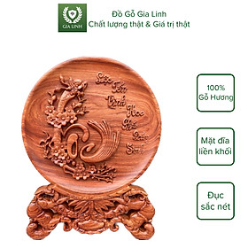 Mua Đĩa gỗ chữ Lộc Đồ Gỗ Gia Linh gỗ Hương đá liền khối kèm chân đế