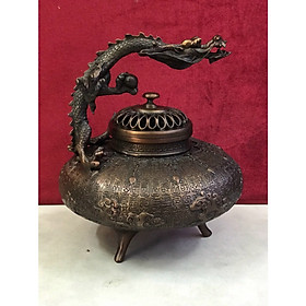 Mua Xông Trầm quai rồng nâu bằng đồng cao 22cm