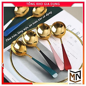 Thìa Ăn Cơm Bằng Inox Mạ Vàng Cán Dài Nhiều Mầu