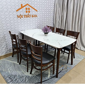 Bộ bàn 6 ghế Mostar giả đá (Tự Nhiên) 1m6 Mặt bàn: với nguyên liệu gỗ HDF lõi xanh chống ẩm chống trầy nhập trực tiếp từ Malaysia