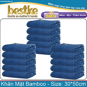 Combo 15 Khăn Mặt Sợi Tre bestke, dark blue size 30 50cm 70g cái