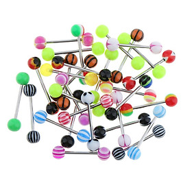 30pcs 14G Stainless Steel Acrylic Ball Barbell Bar Tongue Ring Stud Piercing