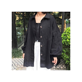 Áo Khoác Unisex KaKi Dáng Dài, Cúc Cài, Tay Trơn Phồng