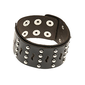Men' Knit Wide Leather Bracelet Belt Strap Buckle Cuff Bangle Black