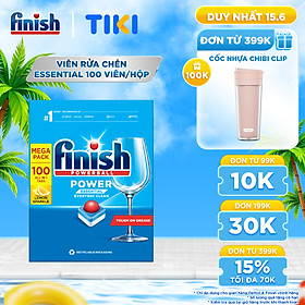 Viên Rửa Chén Bát Hương Chanh Finish Powerball Power Essential Lemon Sparkle - Túi 100 viên siêu tiết kiệm