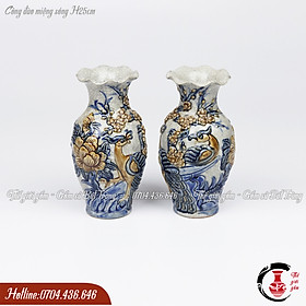 Mua Lọ hoa thờ gốm sứ Bát Tràng men rạn đắp nổi Công Đào - Bình hoa ban thờ