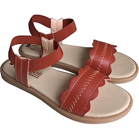 Giày sandal nữ đế bệt Trường Hải quai ngang da bò thật màu nâu đế kếp mềm không trơn SDN0334 HÌNH ẢNH THẬT