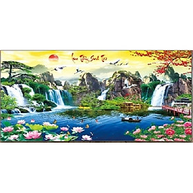 Tranh thêu chữ thập 3D lưu thủy sinh tài 132x70cm_ tự thêu