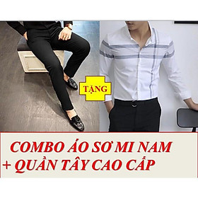 COMBO ÁO SƠ MI AKHOI TRẮNG + QUẦN TÂY ĐEN NAM THỜI TRANG CAO CẤP