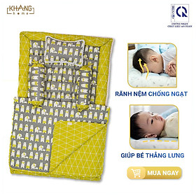 Bộ Nệm Chần Bông Sơ Sinh Khang Home Baby Safety 80x125cm BBS21 - 100% Cotton Thiên Nhiên  - Giúp Bé Ngủ Thẳng Lưng Không Cong Vẹo Cột Sống