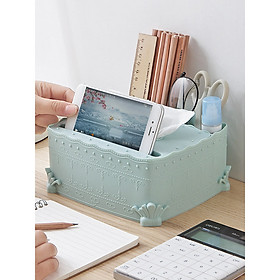 Mua Hộp nhựa đựng khăn giấy kết hợp kệ đựng vật dụng bút  thước ... và điện thoại thích hợp để trên bàn làm việc  bàn học  xe ô tô và phòng họp - Giao màu ngẫu nhiên