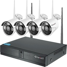 Hình ảnh Bộ KIT 4 Camera IP Wifi Vantech VP-0460W 2.0 Megapixel, Đầu Ghi Hình 4 Kênh-Hàng Chính Hãng