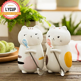 Cốc sứ cao cấp,cốc uống trà quai liền thìa có nắp đậy Gốm sứ cao cấp 400ml