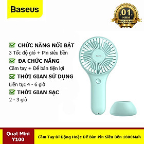 Quạt Mini Cầm Tay Y100 Mini USB Fan Di Động Hoặc Để Bàn Pin Bền 1800Mah Tiện Dụng Hàng Chính Hãng Baseus