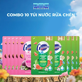 Combo 10 Túi Nước Rửa Chén Gleaming Hương Chanh Đào + Chanh Dây 200ml (5 Chanh Đào + 5 Chanh Dây)200ml/Túi