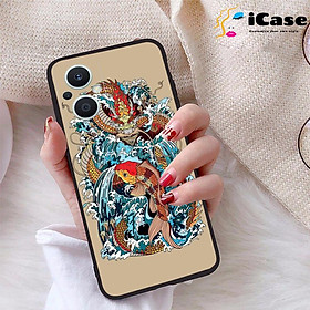 Ốp lưng iCase dành cho Oppo Reno 8Z 5G chất liệu viền dẻo lưng cứng nhám TPU có hai lỗ xỏ dây đeo in nổi 4D hình bộ sưu tập Dragon 10