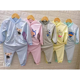 Set quần áo nỉ kẻ dài tay in hình ngộ nghĩnh cho bé 4 -14kg