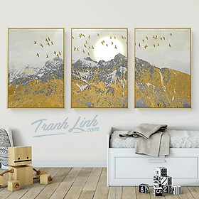 Bộ 3 tranh canvas Dãy núi dát vàng nghệ thuật hiện đại