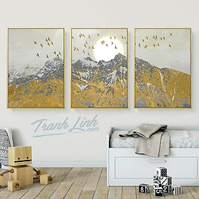 Mua Bộ 3 tranh canvas Dãy núi dát vàng nghệ thuật hiện đại