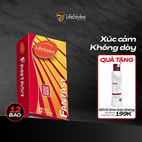 Bao cao su LifeStyles Fantasy Gân Ngang, Nhiều Gel Bôi Trơn tăng Khoái Cảm - Hộp 12 bao