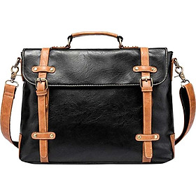 Men's Fashion Business Pu Leather Messenger Bag - Black
