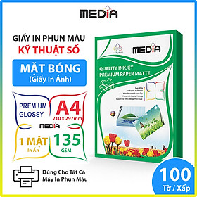 Mua Giấy In Màu Kỹ Thuật Số MEDIA 1 Mặt Bóng (Glossy) Khổ A4 (210 x 297mm) Định Lượng 115/135gsm 100 Tờ  Dùng In Ảnh Màu & Tài Liệu Màu - Hàng Chính Hãng