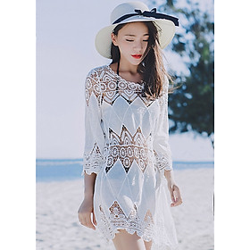 Áo ren lưới đi biển thời trang, mặc ngoài bikini, croptop, dáng lửng tay lỡ xinh xắn, mẫu cao cấp mới 2020 | AR003