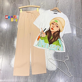 Set Bộ Thun Cô Gái M1 Oversize Tay Lửng Dáng Rộng Phối Quần Thun Gân Ống Rộng Ulzzang - MM