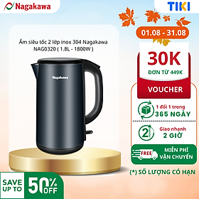 Ấm siêu tốc 2 lớp inox 304 Nagakawa NAG0320 (1.8L - 1800W) - Hàng chính hãng