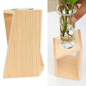 Wood  Vase with Test Tube Desktop for Plants Home Garden