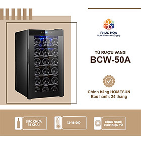 Hình ảnh Tủ ướp, bảo quản rượu vang thương hiệu Homesun, Model: BCW-50A, Thể tích 50L, Công suất 65W, Kích thước (WxD xH): 345 x 520 x 645 (mm), Trọng lượng: 14.5kg / 16.5kg, Hàng chính hãng