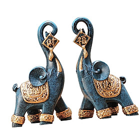 2Pcs Modern Elephant Statues Resin Figurine Ornament for Bedroom Shelf Decor
