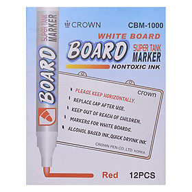 Hộp 12 Cây Bút Lông Bảng CROWN CBM-1000H - Đỏ