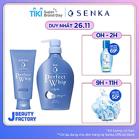 Combo Sữa tắm dưỡng ẩm Senka Perfect Whip 500ml và Sữa rửa mặt sạch ẩm mịn tự nhiên với bọt tơ tằm trắng Perfect Whip 120g