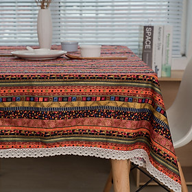 Mua Khăn Trải Bàn Cotton Canvas Họa Tiết Hình Học Bronzing Sọc Viền Ren