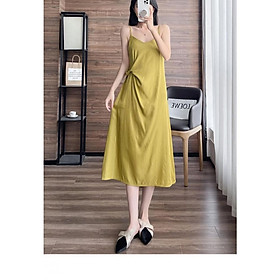 MS736 Váy đầm hai dây maxi xoắn eo, váy đầm suông đũi lụa mềm mát đi chơi đi biển