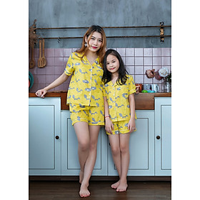 Đồ bộ Pijama mẹ và bé màu vàng họa tiết con chồn