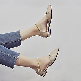 Lady Flat Ankle Strap Sandals Gold Metal Rivets Synthetic Suede Pointed Closed Toe Comfy Summer Shoes - 38