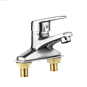 Vòi lavabo nóng lạnh cắm chậu INOX 304 chân đế bằng đồng