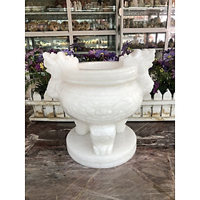 Lư hương, bát hương, bát nhang chạm rồng trang trí bàn thờ, mộ đá cẩm thạch trắng - Cao 20 cm