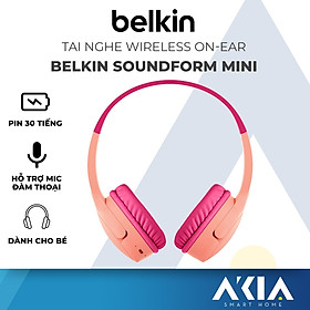 Tai nghe không dây dành cho bé On-Ear Belkin SoundForm Mini, kết nối bluetooth, pin 30 tiếng, hỗ trợ mic đàm thoại - Hàng chính hãng