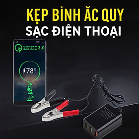 Bộ Sạc Điện Thoại Kẹp Bình Ắc Quy – 3 USB Thông Minh Tự Ngắt, Loại Xịn Siêu Bền