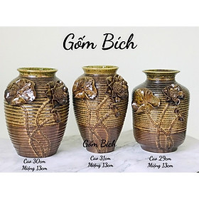 Mua Bình Hoa Gốm Men Mộc Đắp Hoa Sen - Gốm Sứ Bát Tràng