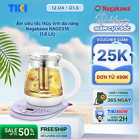 Ấm siêu tốc thủy tinh đa năng Nagakawa NAG0316 (1.8 Lít) - Hàng chính hãng