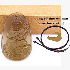 Mặt Phật Phổ hiền đá obsidian ( thạch anh khói ) 5 cm kèm vòng cổ dây dù nâu - mặt dây chuyền size lớn - size L, Mặt Phật bản mệnh