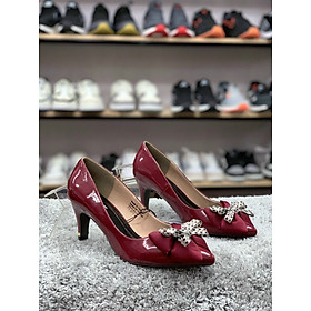 Giày Cao Gót Nữ giầy búp bê nữ mũi nhọn kèm nơ nữ tính cao 5p - size 35 - size 39