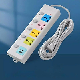 Ổ Cắm Điện USB Đa Năng Cao Cấp Chống Giật , 2 Cổng Cắm USB, 4 Giắc Cắm Điện Có Chốt An Toàn Tiện Dụng - Hàng chính hãng