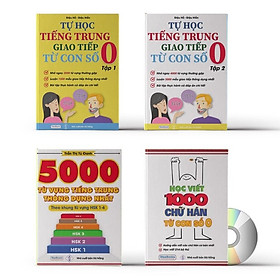 Combo 4 sách: Tự học tiếng trung từ con số 0 tập 1 + tập 2 + 5000 từ vựng tiếng Trung thông dụng nhất theo khung từ vựng HSK1 đến HSK6 và tập viết 1000 chữ từ con số 0 kèm DVD Audio sách nghe
